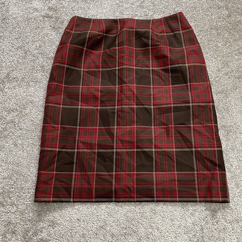 J. London Skirt womens 10 Red Plaid Straight Pencil Tartan Scottish Pure Wool